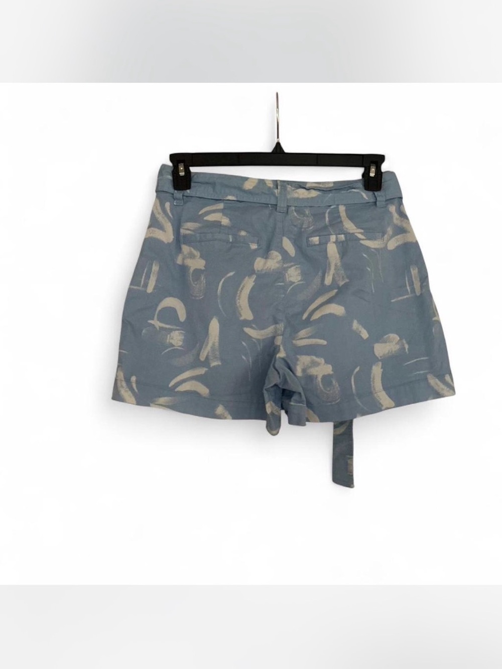 A New Day Women's Abstract Chino Shorts 10 Blue White Tie Waist Pleated Pockets - Picture 3 of 4